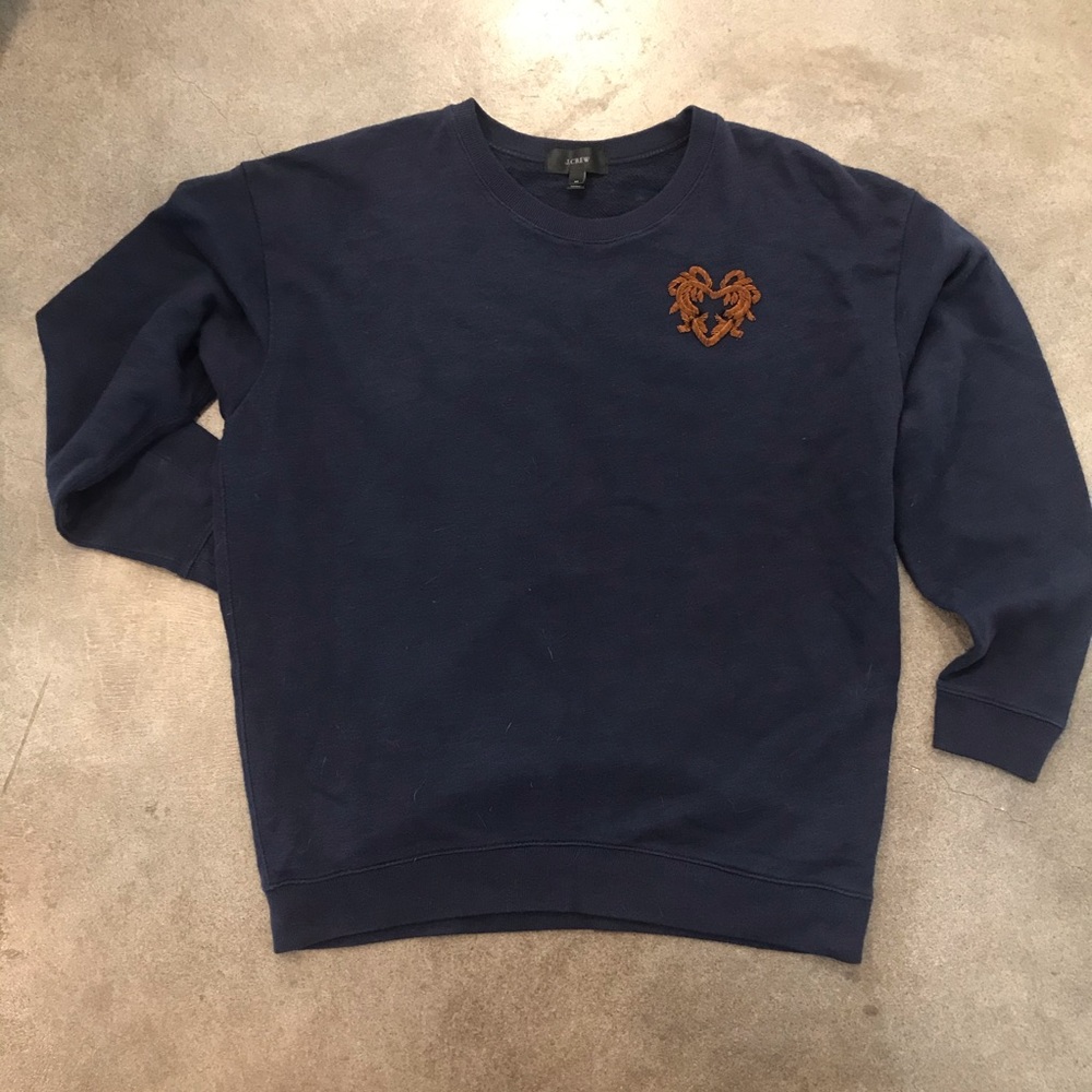 Navy blue J Crew sweatshirt w copper bronze heart